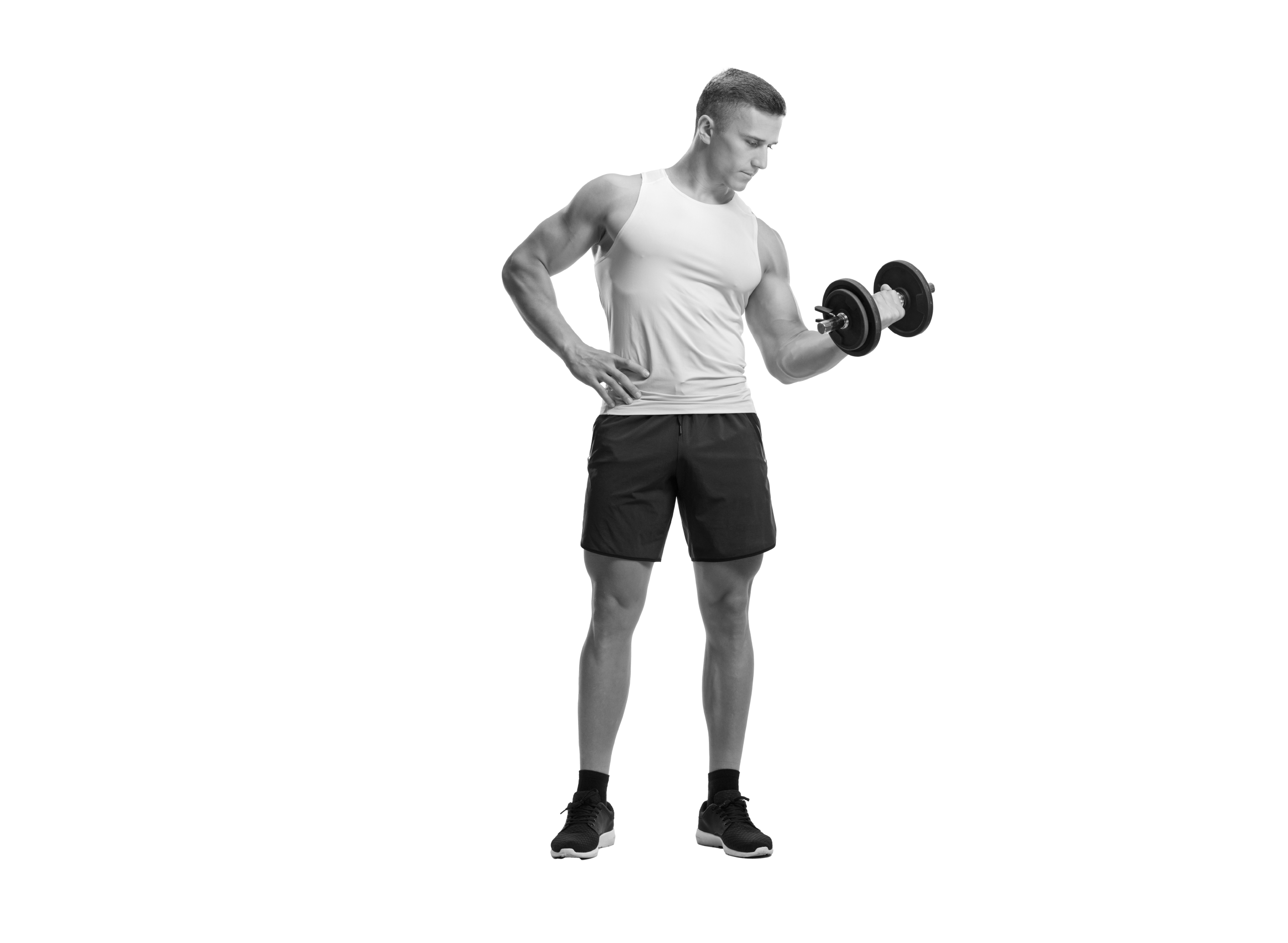 Hombre entrenando con mancuernas en una sesión de alta intensidad de Fit Xpress en el gimnasio Duplex de Andorra la Vella.